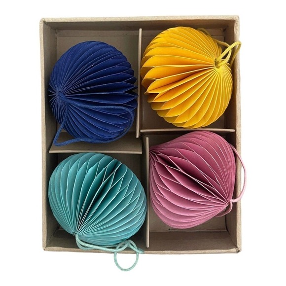 H For Happy Set Of 4 Christmas 2" Paper Squatty Teadrop Tree Ornaments Colorful - Picture 4 of 15